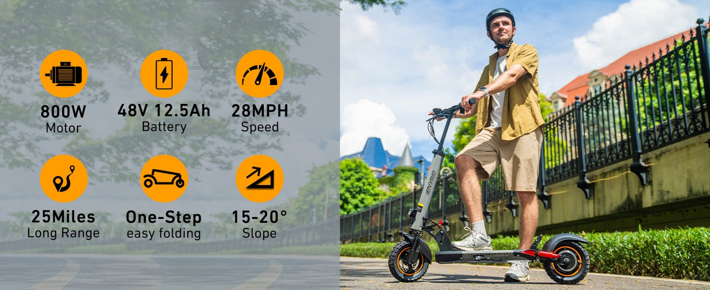 Electric Scooter 800W Motor 25MPH Folding E Scooter with Dual Braking