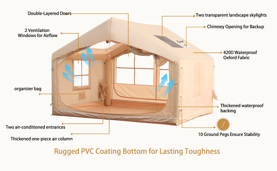 Inflatable Camping Tent 6-8 Person Quick Setup 80.73 Sq Ft 4 Season
