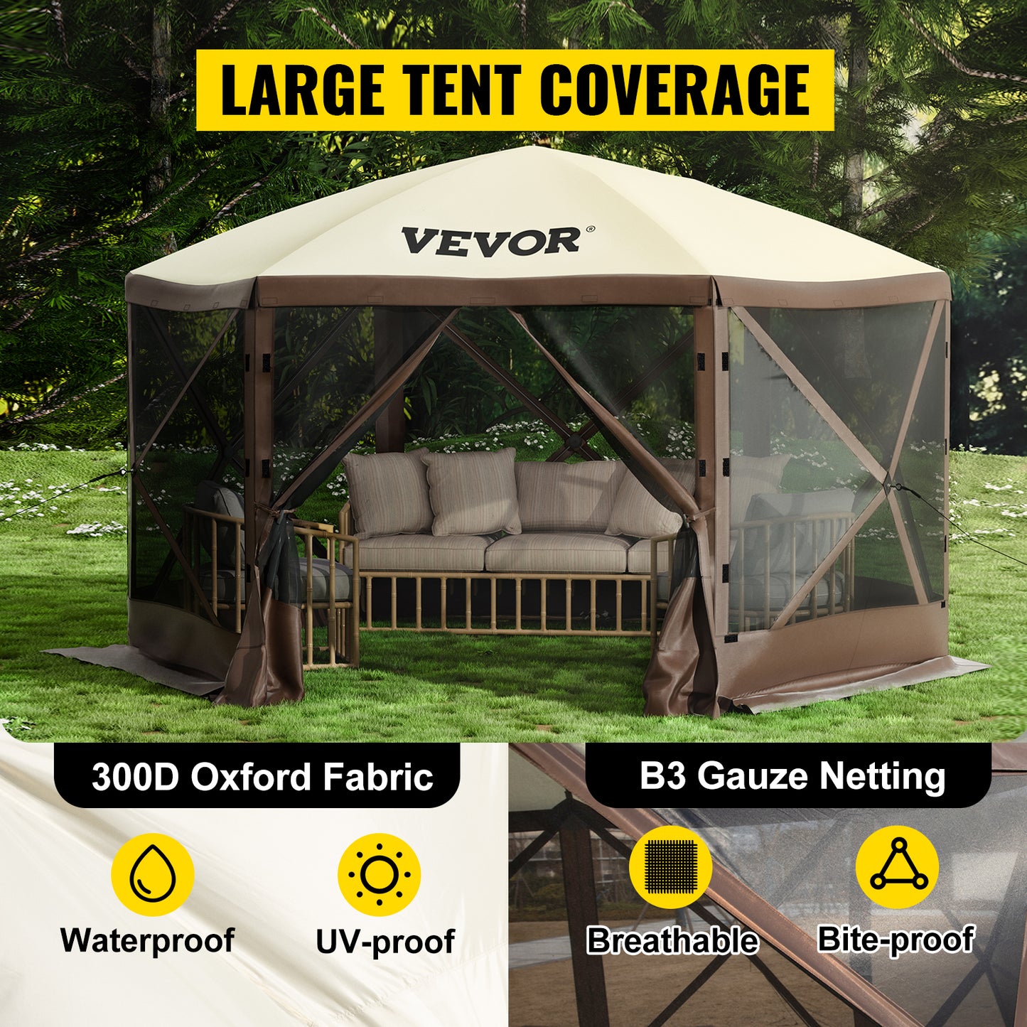 VEVOR Pop-up Camping Gazebo 12x12 10x10 Tent Canopy Outdoor Shelter