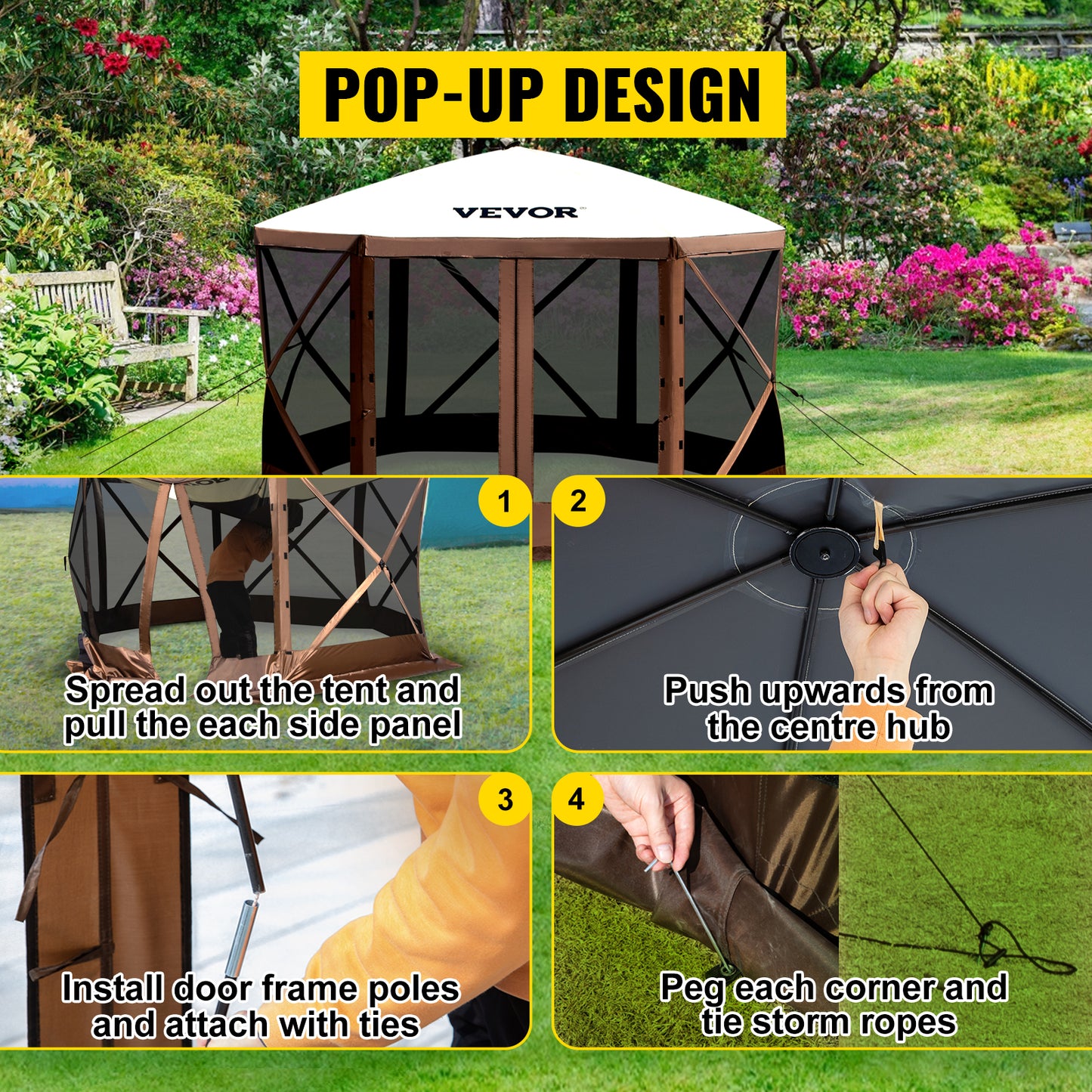VEVOR Pop-up Camping Gazebo 12x12 10x10 Tent Canopy Outdoor Shelter