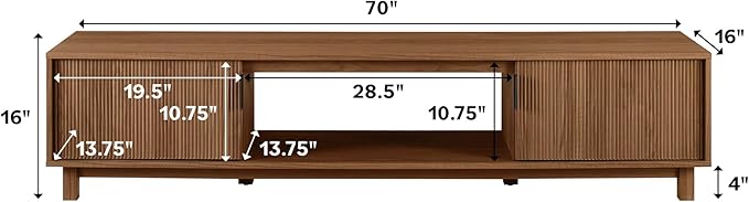 Walton Modern Fluted-Door TV Stand Low Profile for TVs Up to 80 Inch