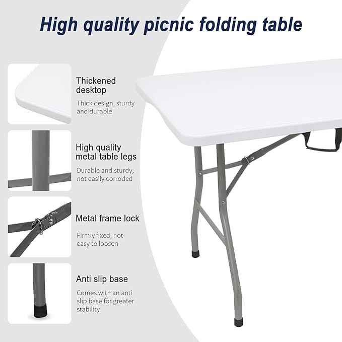 6 Ft Folding Table Portable Heavy Duty Plastic Utility Table for Events
