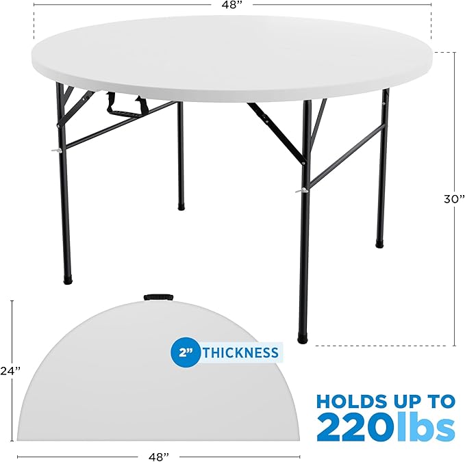 Round Folding Table 48 Inch Portable Dining Table White Plastic