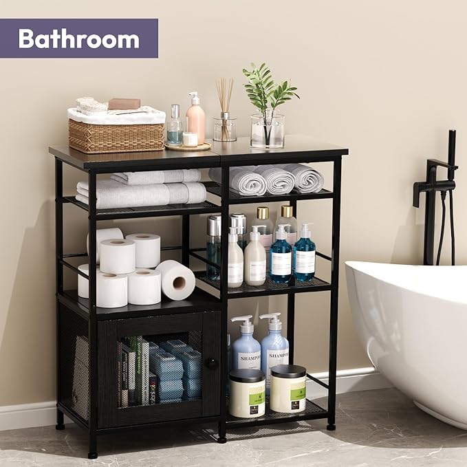 Coffee Bar Cabinet Rustic Storage Organizer Kitchen Buffet Stand