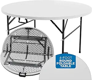 Round Folding Table 48 Inch Portable Dining Table White Plastic