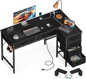 L Shaped Desk With Drawers Power Outlets Reversible Home Office Desk