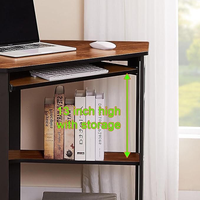 Corner Triangle Computer Desk Small Space Steel Frame Storage Table