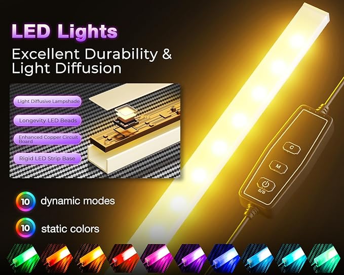 L Shaped Desk with LED Lighting Gaming Desk with Power Outlets Storage