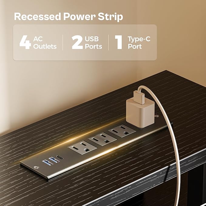 Ljustra 47 Inch Computer Desk with 4 Drawers LED Lights Power Outlets