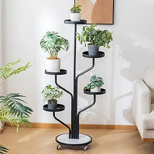 5 Tier Indoor Plant Stand Rolling Metal Shelf Wrought Iron Display