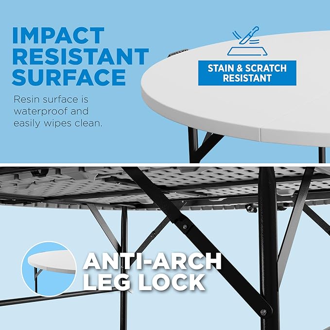 Round Folding Table 48 Inch Portable Dining Table White Plastic