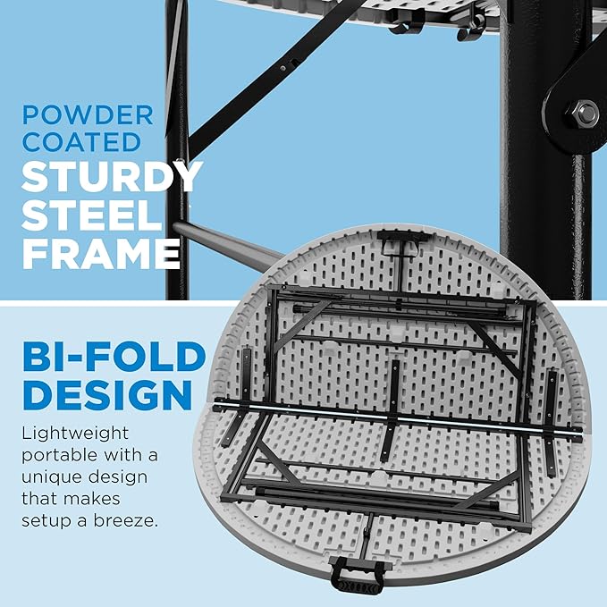 Round Folding Table 48 Inch Portable Dining Table White Plastic