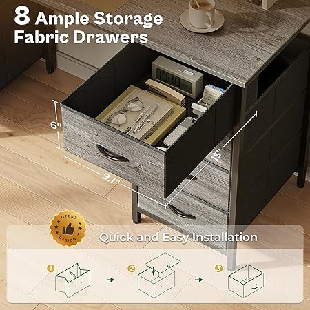 47 Inch Computer Desk with 8 Fabric Drawers for Home Office Gaming