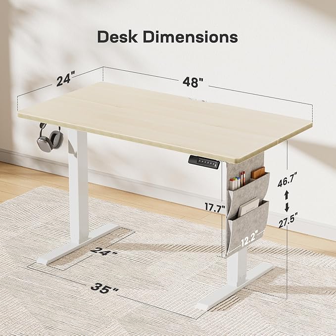 Adjustable Electric Standing Desk Modern Home Office with Storage Hook
