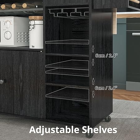 Rolling Kitchen Island Cart with Drop-Leaf Wine Rack and Drawer