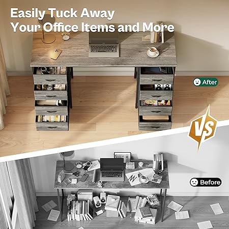 47 Inch Computer Desk with 8 Fabric Drawers for Home Office Gaming