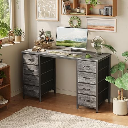 47 Inch Computer Desk with 8 Fabric Drawers for Home Office Gaming