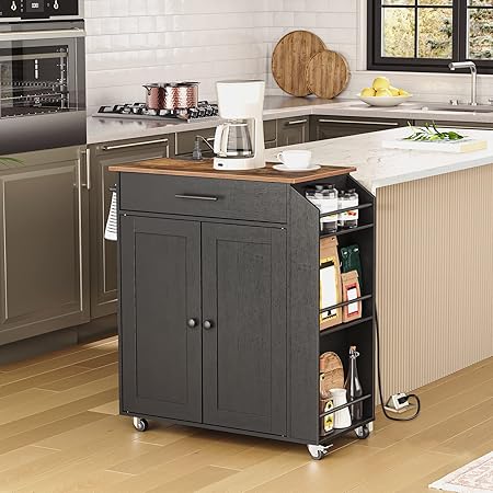 Kitchen Island With Power Outlet Rolling Cart Storage For Home Dining