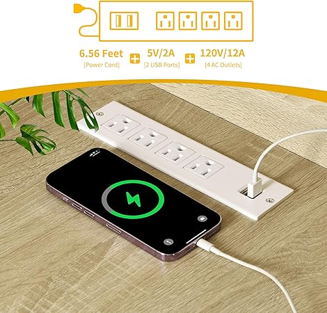 L Shaped Desk with Drawers Power Outlets USB LED Lights Home Office