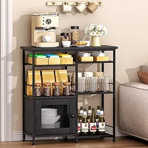 Coffee Bar Cabinet Rustic Storage Organizer Kitchen Buffet Stand