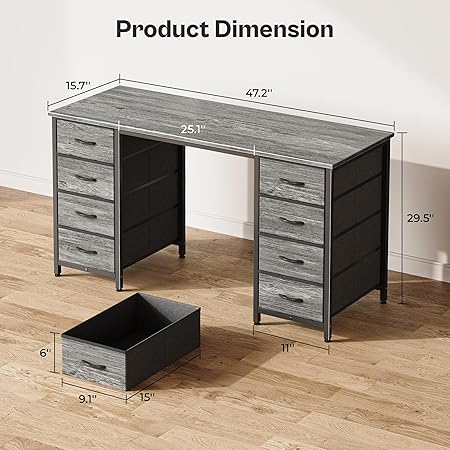 47 Inch Computer Desk with 8 Fabric Drawers for Home Office Gaming