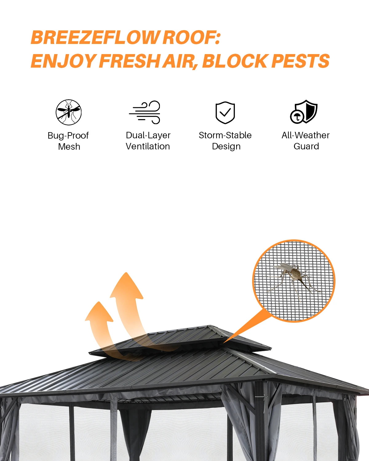 Ljustra 12x16 Outdoor Hardtop Gazebo Aluminum Frame with Netting Curtains