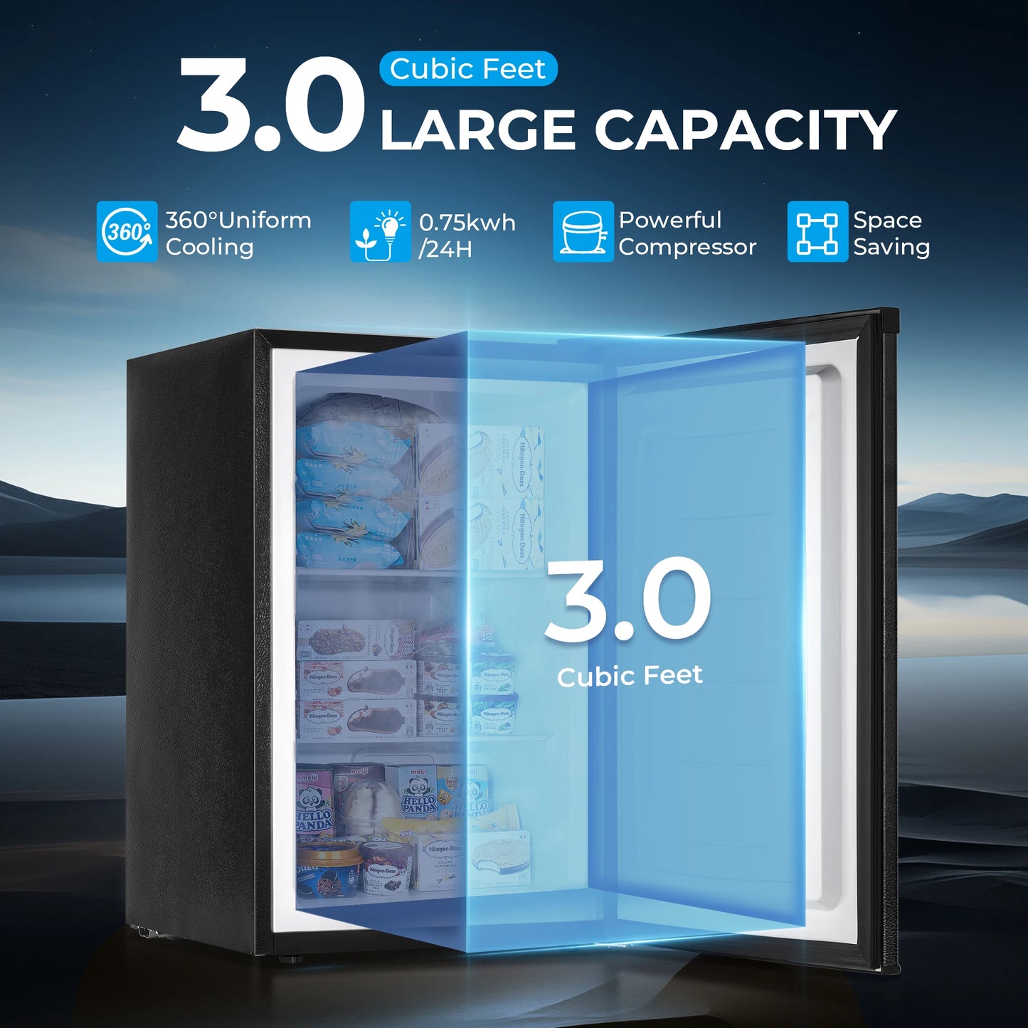 SIMZLIFE Compact Mini Freezer 3.0 Cubic Feet Reversible Door Home Office