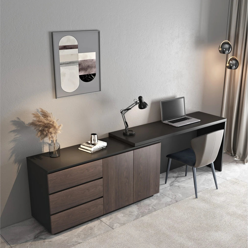 Multifunctional Expandable Desk with Drawers Modern Office Furniture