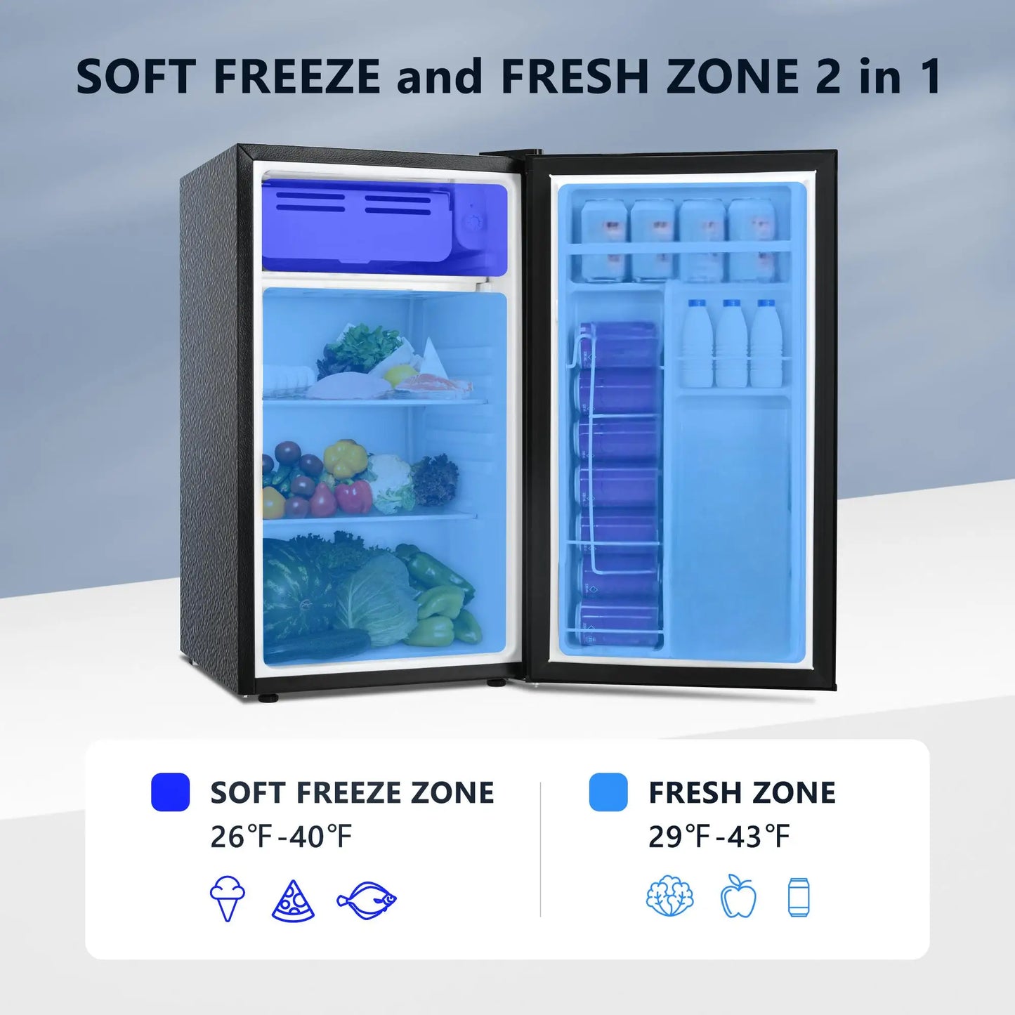 Ljustra 3.2 Cu.Ft Mini Fridge Freezer Compact Refrigerator for Dorm Office