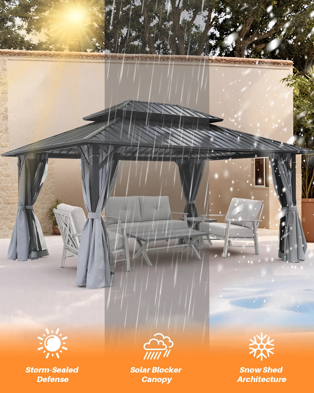 Ljustra 12x16 Outdoor Hardtop Gazebo Aluminum Frame with Netting Curtains