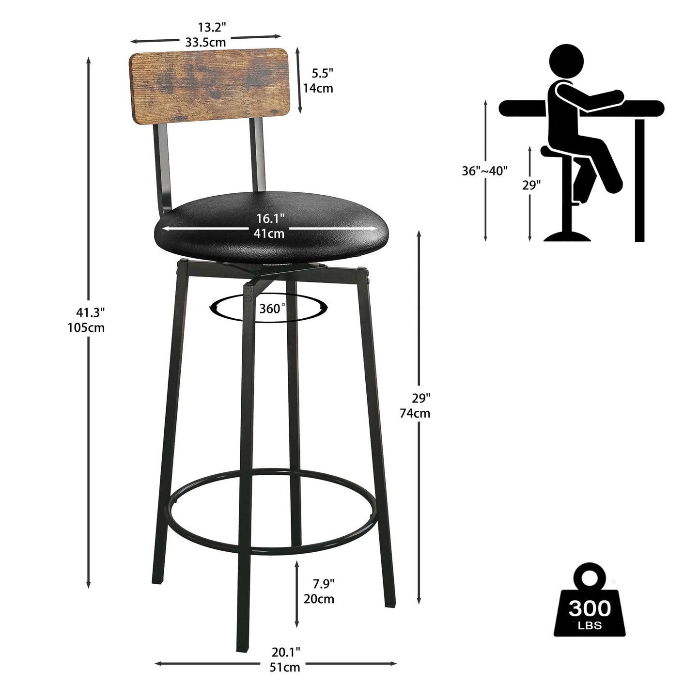 Ljustra Swivel Bar Stools Set of 2 PU Upholstered Kitchen Stools