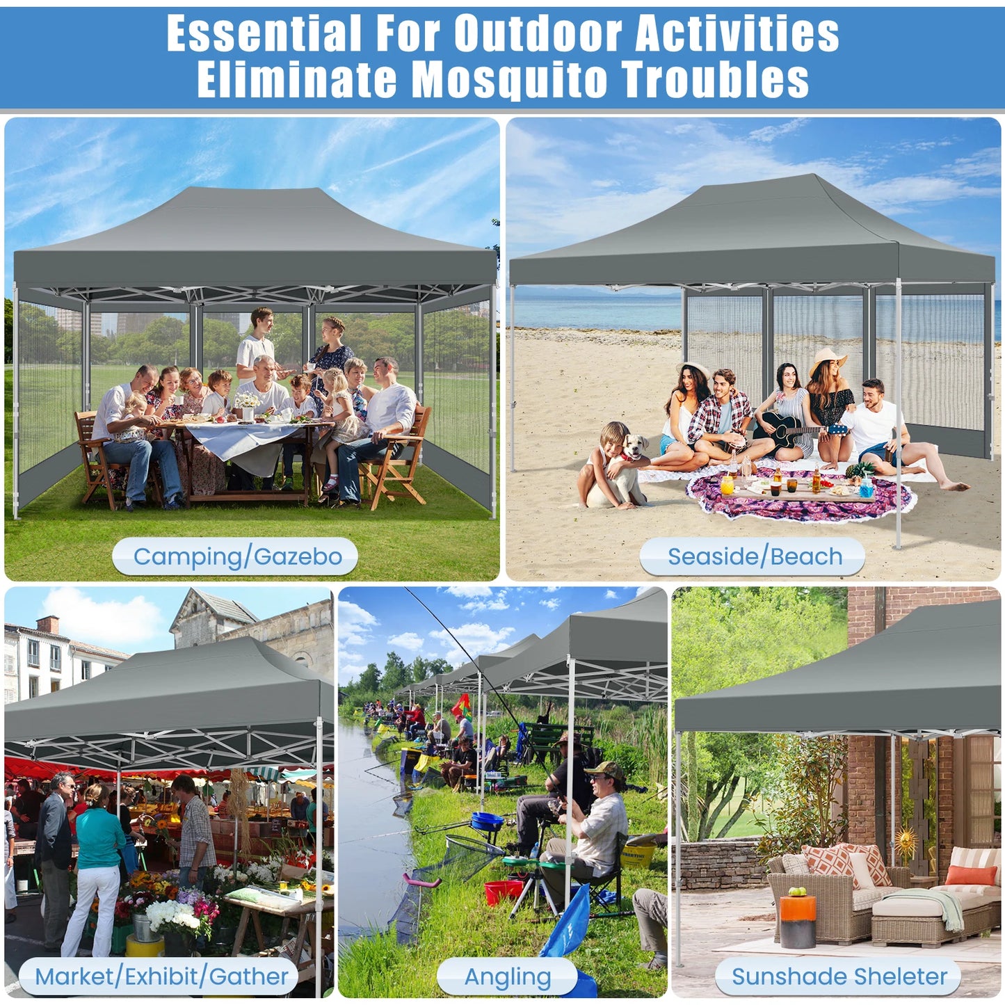 Heavy Duty 10x15 FT Pop Up Canopy Tent with Mosquito Netting Sidewalls