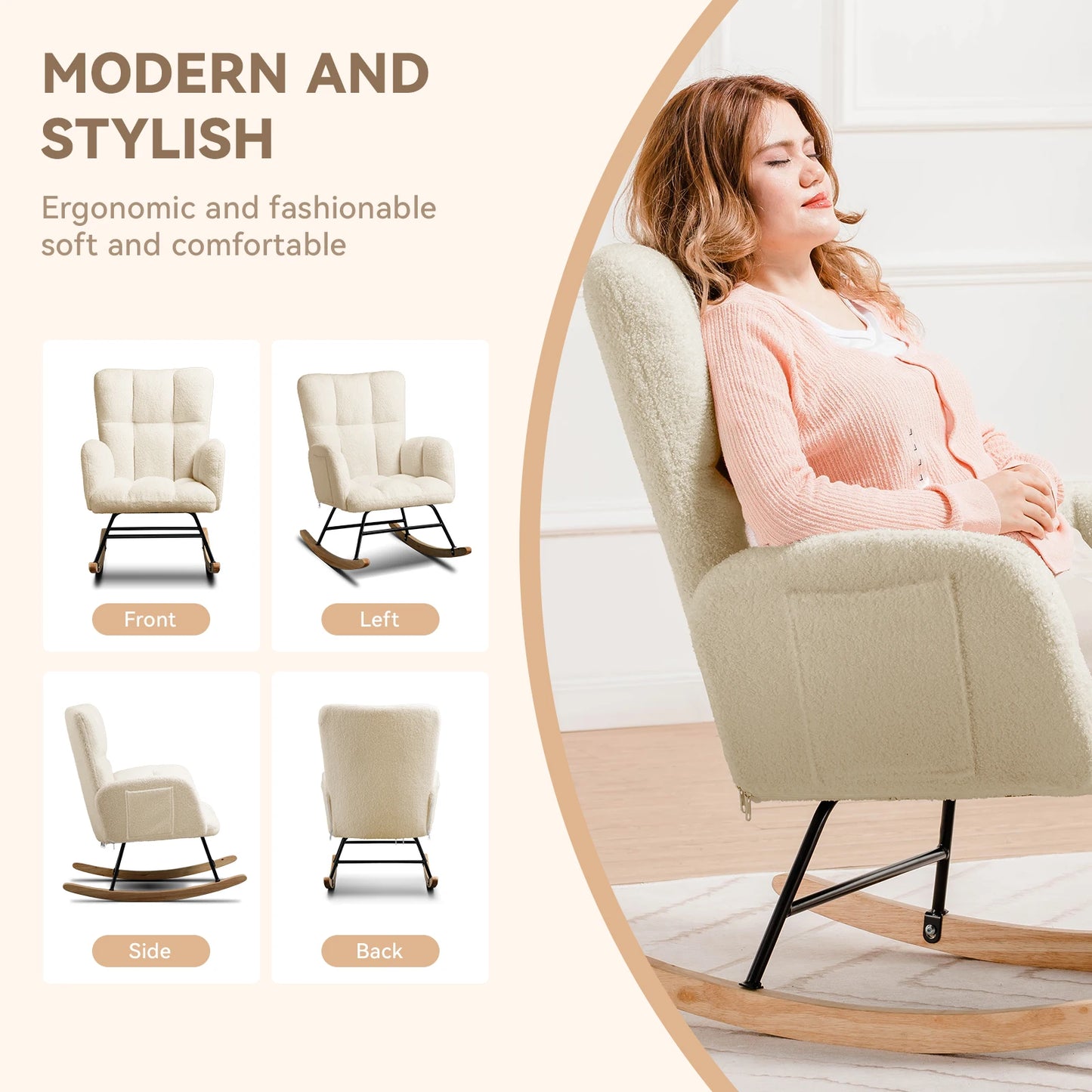 Ljustra Nursery Rocking Chair Teddy Glider Modern High Back Armchair