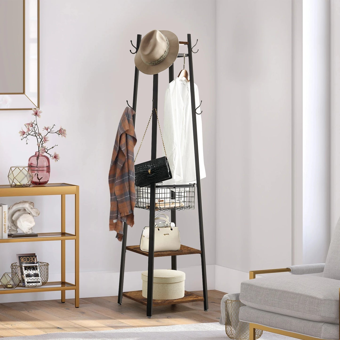 Ljustra Freestanding Coat Rack Stand with 8 Hooks for Living Room