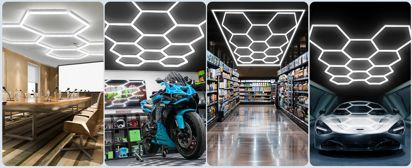 Hexagon LED Garage Lights 192W 26400LM Super Bright Ceiling Lights