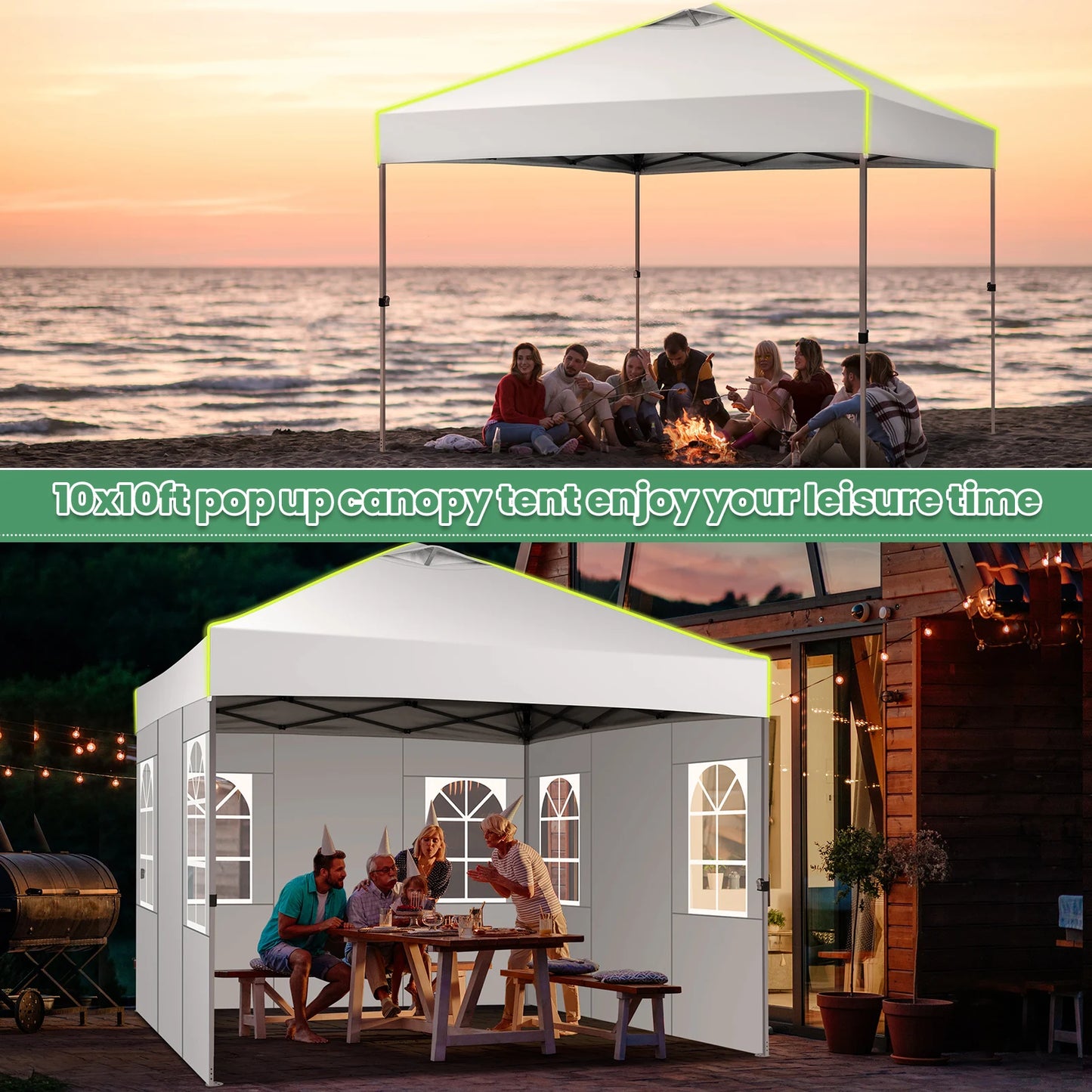 10x10 Pop Up Canopy Tent Waterproof Adjustable Height Outdoor Gazebo