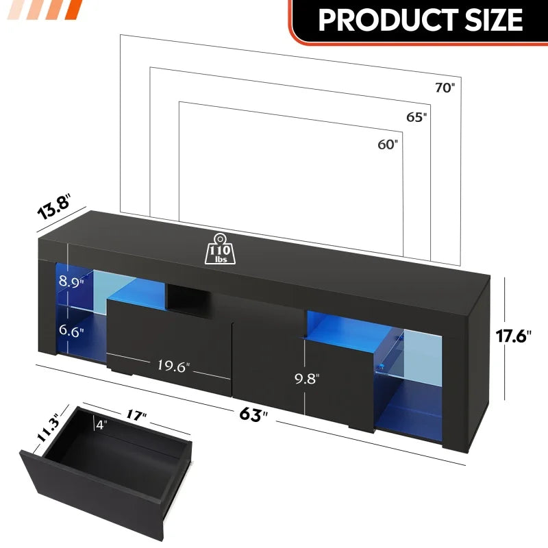 Ljustra Modern LED TV Stand for 60-70 Inch TVs with Storage Drawers