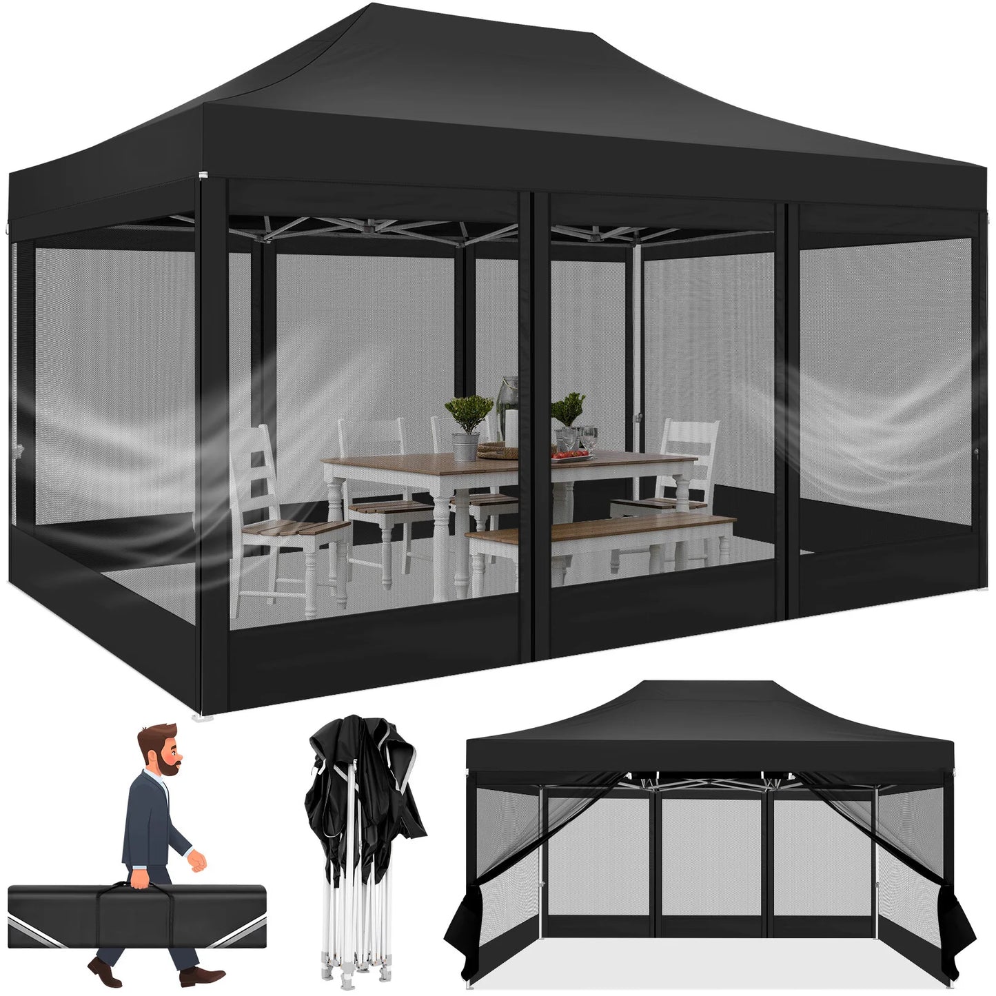 Heavy Duty 10x15 FT Pop Up Canopy Tent with Mosquito Netting Sidewalls