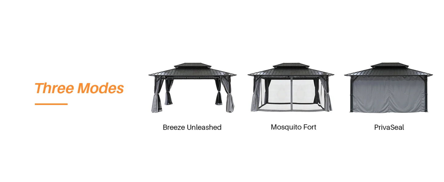 Ljustra 12x16 Outdoor Hardtop Gazebo Aluminum Frame with Netting Curtains