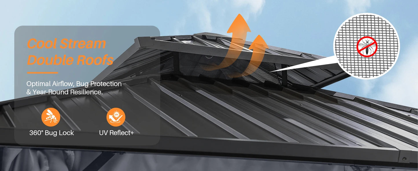 Ljustra 12x16 Outdoor Hardtop Gazebo Aluminum Frame with Netting Curtains