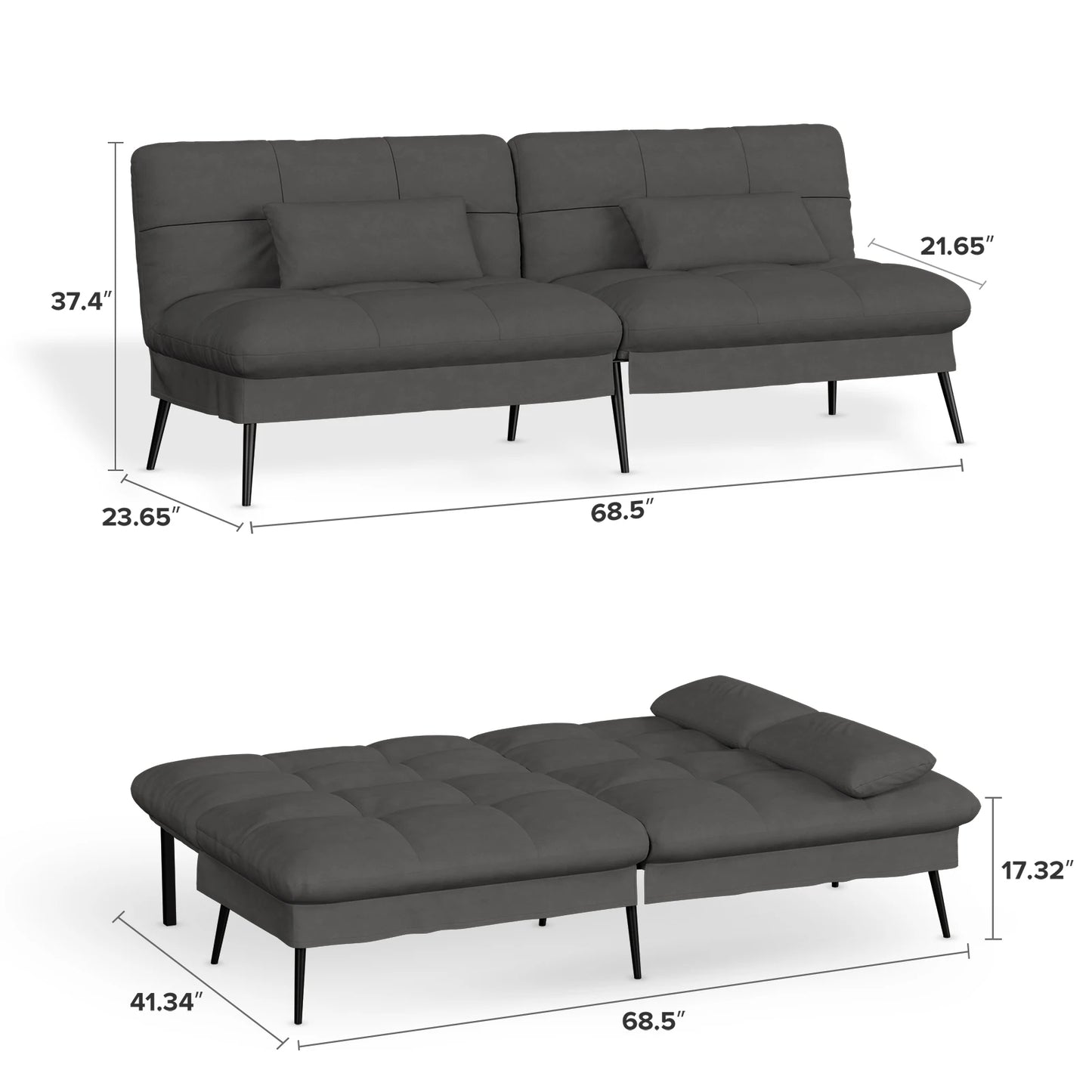 Ljustra Convertible Futon Sofa Bed Modern Adjustable Backrest Living Room