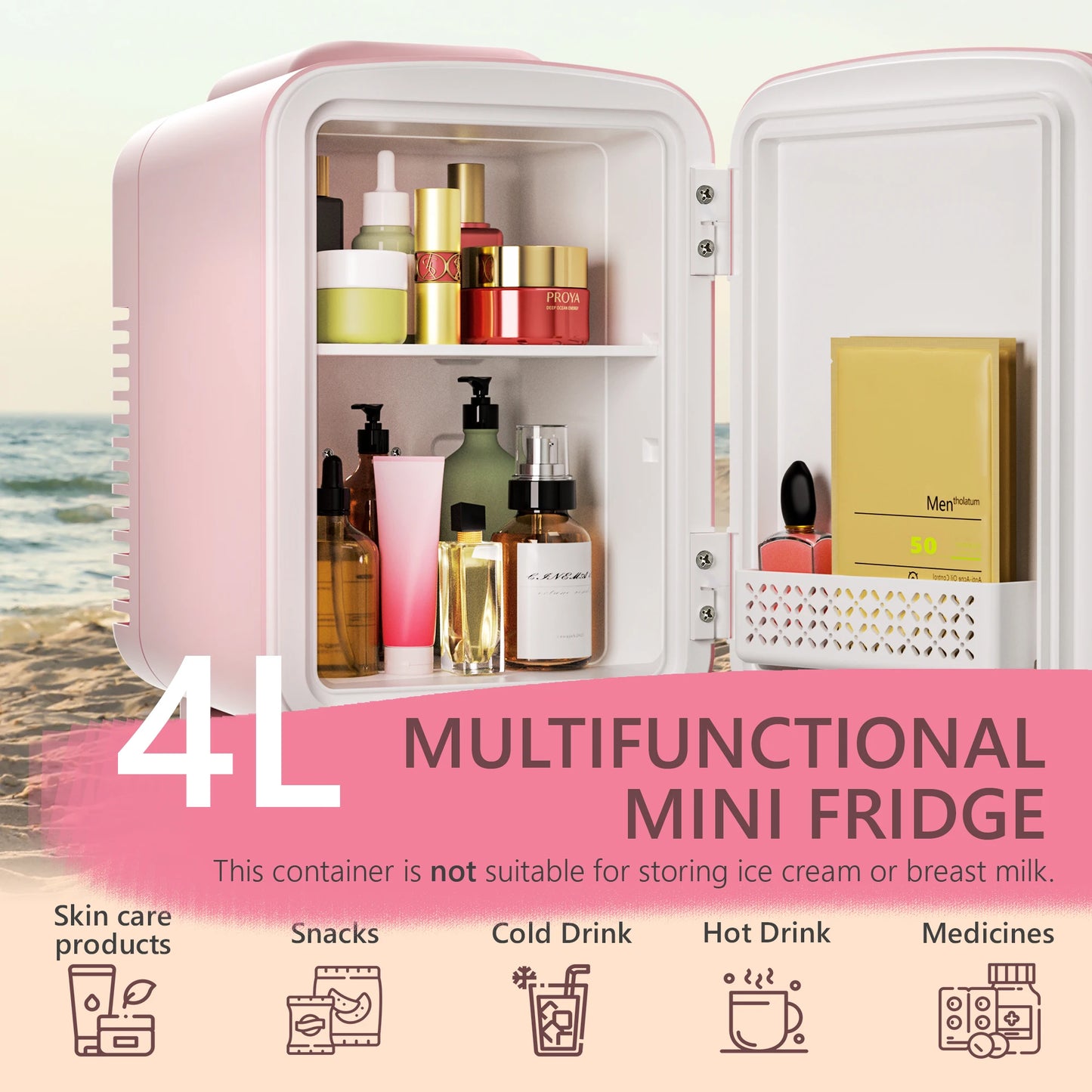 Ljustra 4L Mini Fridge with Freezer Compact Refrigerator for Car Office