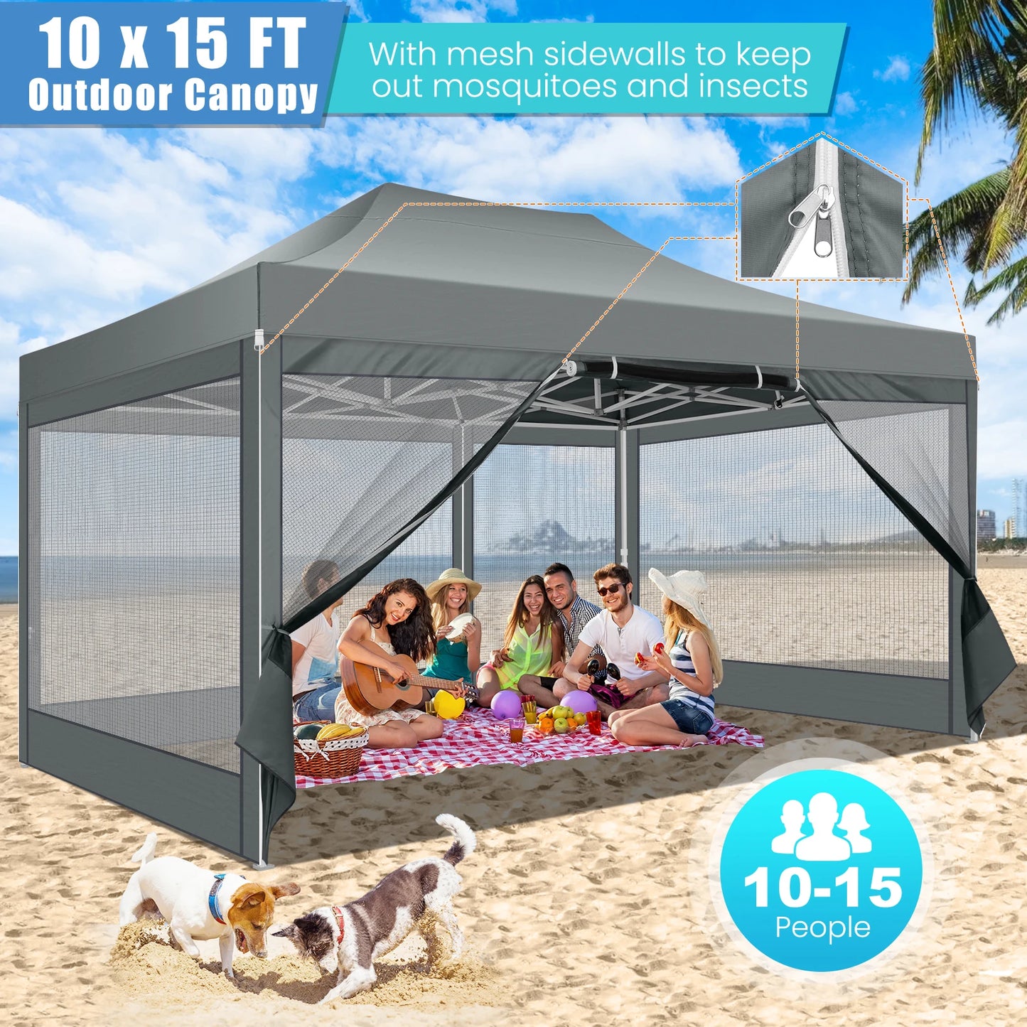 Heavy Duty 10x15 FT Pop Up Canopy Tent with Mosquito Netting Sidewalls