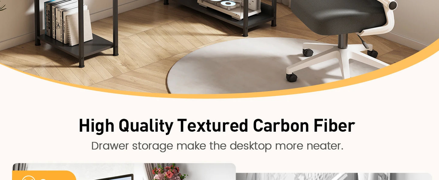 L-Shape Gaming Desk Carbon Fiber Computer Desk with Monitor Arm Storage