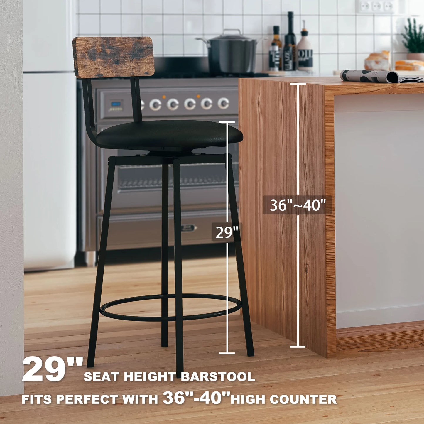 Ljustra Swivel Bar Stools Set of 2 PU Upholstered Kitchen Stools