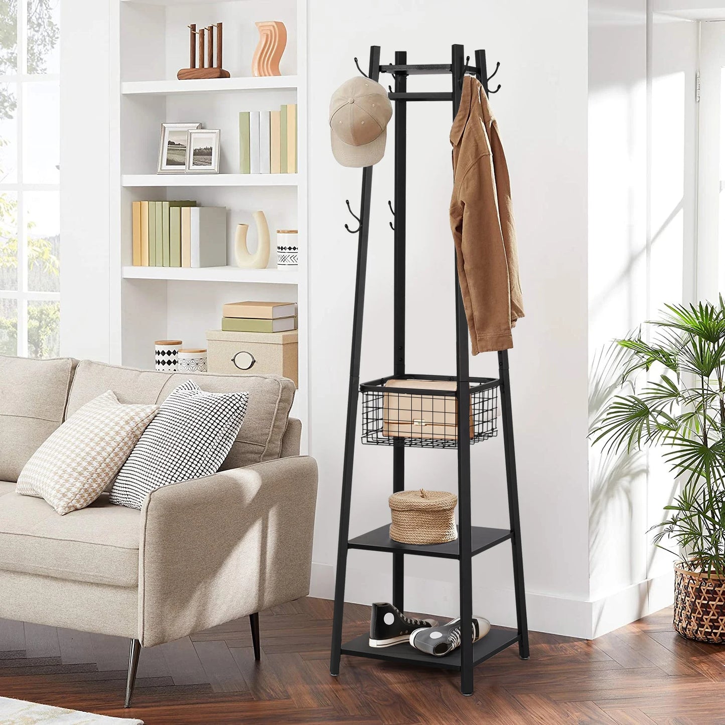 Ljustra Freestanding Coat Rack Stand with 8 Hooks for Living Room