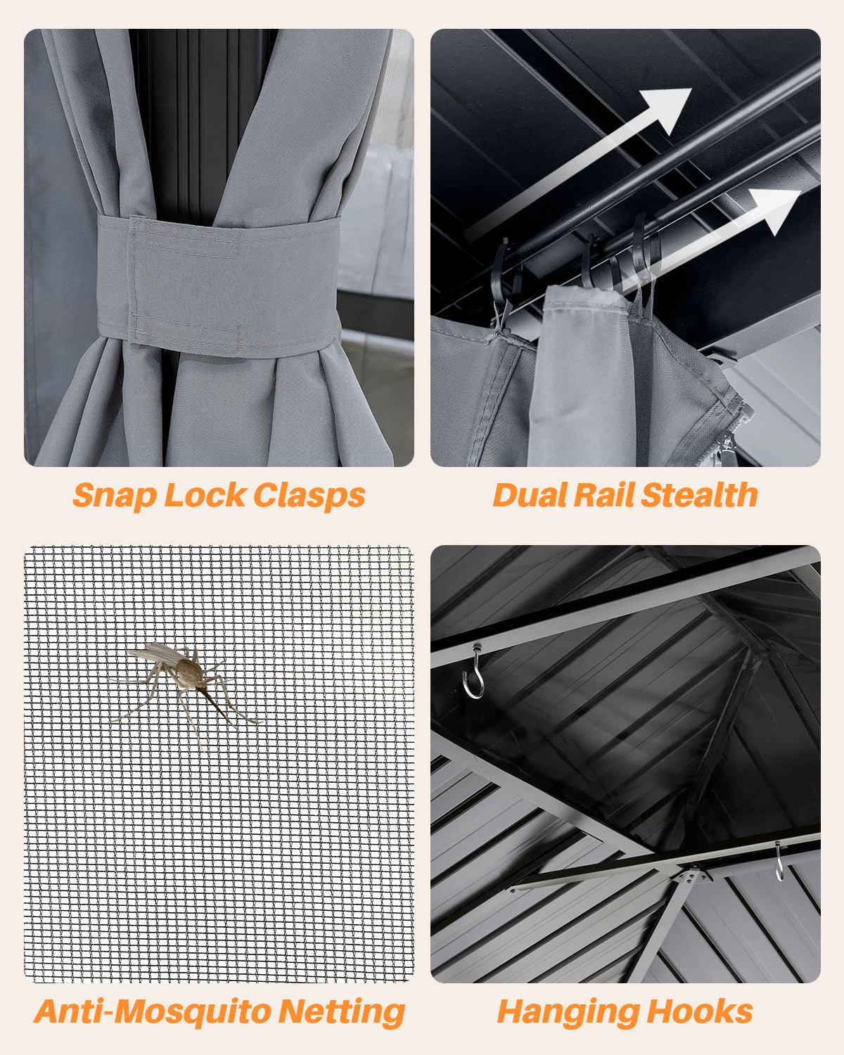 Ljustra 12x16 Outdoor Hardtop Gazebo Aluminum Frame with Netting Curtains