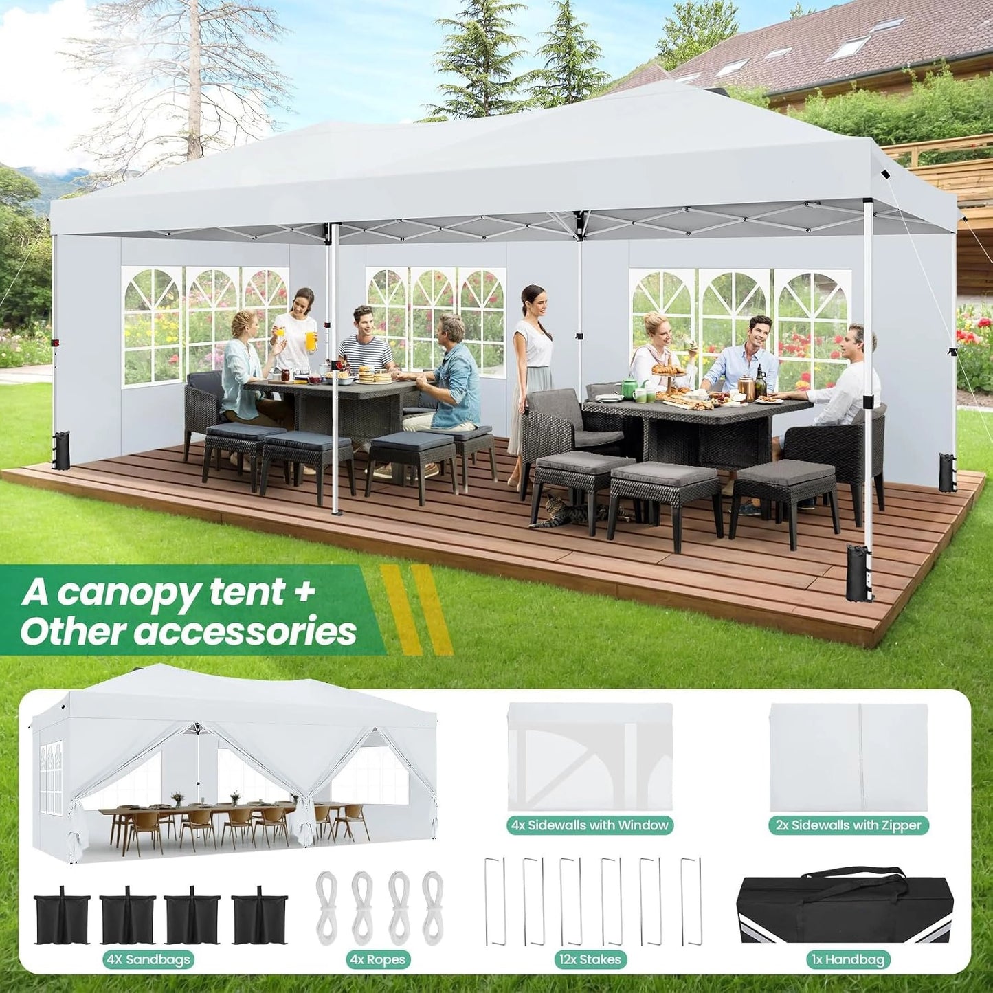10x20ft Commercial Grade Canopy Tent with Quick-Lock System & Walls