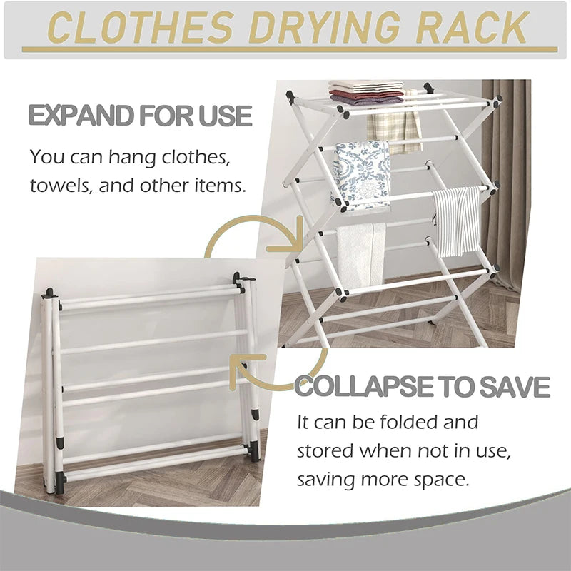 Foldable Floor-Standing Drying Rack Extendable Retractable Three Layers