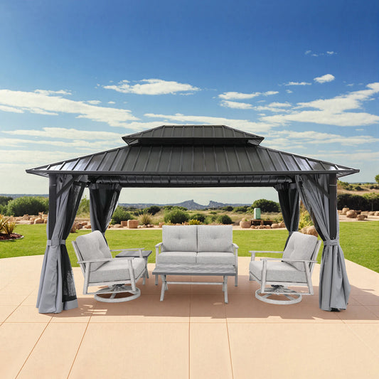 Ljustra 12x16 Outdoor Hardtop Gazebo Aluminum Frame with Netting Curtains